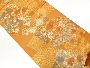 古代草木染色紙に花唐草・角倉文模様織出し袋帯